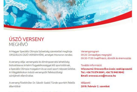 Úszóverseny a Magyar Speciális Olimpia Szövetség szervezésében