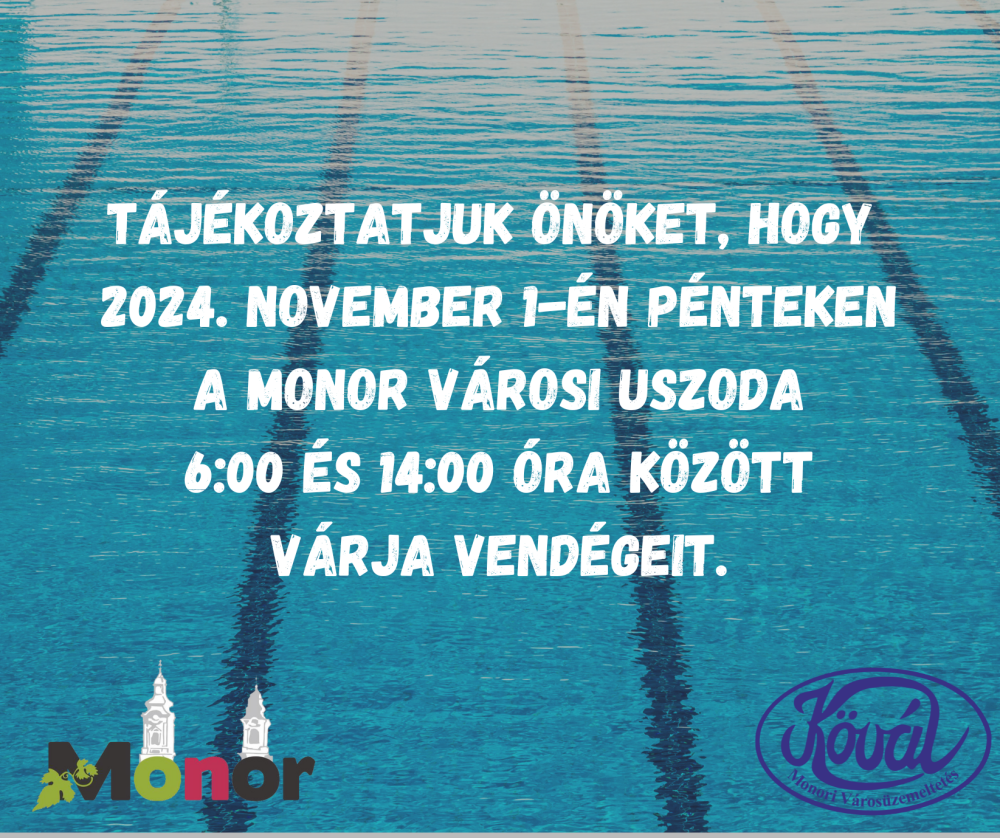 November elsején változik a Monor Városi Uszoda nyitva tartása