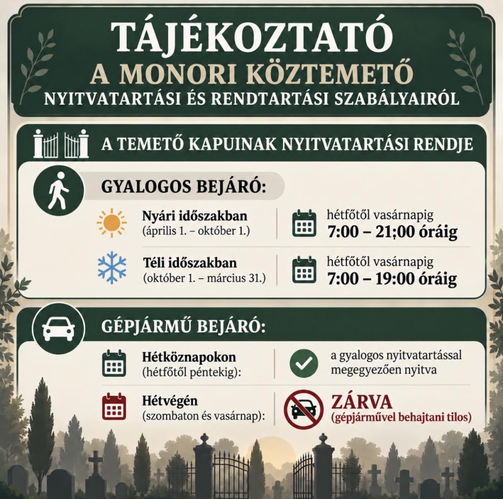 Tájékoztató a monori köztemető nyitvatartási és rendtartási szabályairól