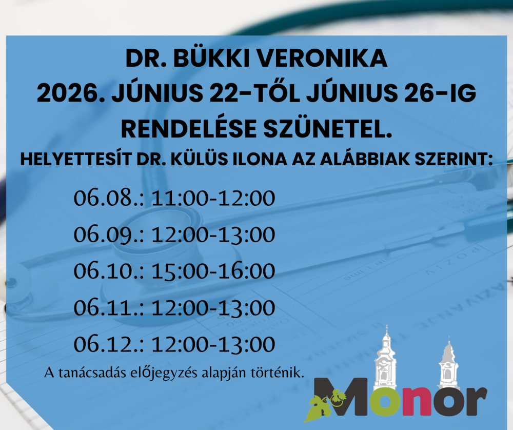 Dr. Bükki Veronika rendelése az alábbiak szerint szünetel
