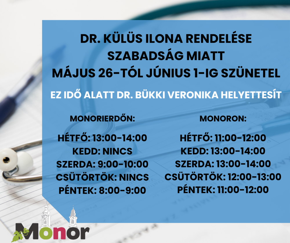 Dr. Külüs Ilona rendelése szabadság miatt május 26-tól június 1-ig szünetel