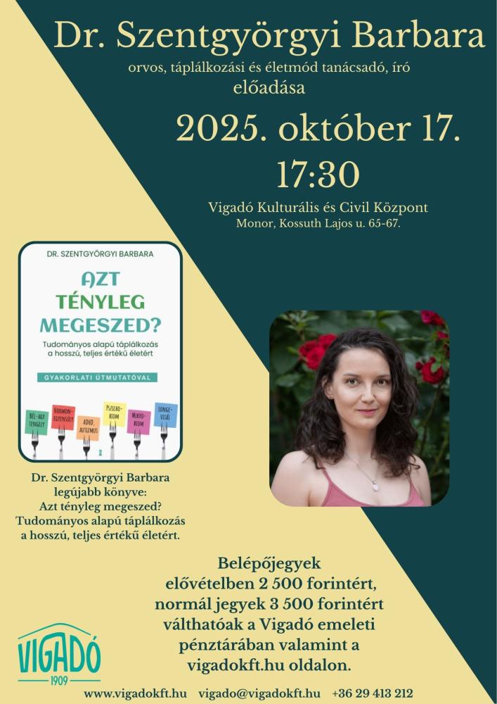 Dr. Szentgyörgyi Barbara orvos, táplálkozási és életmód tanácsadó, író előadása